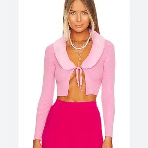 REVOLVE Vibrant Pink Fuzzy Collar Cardigan